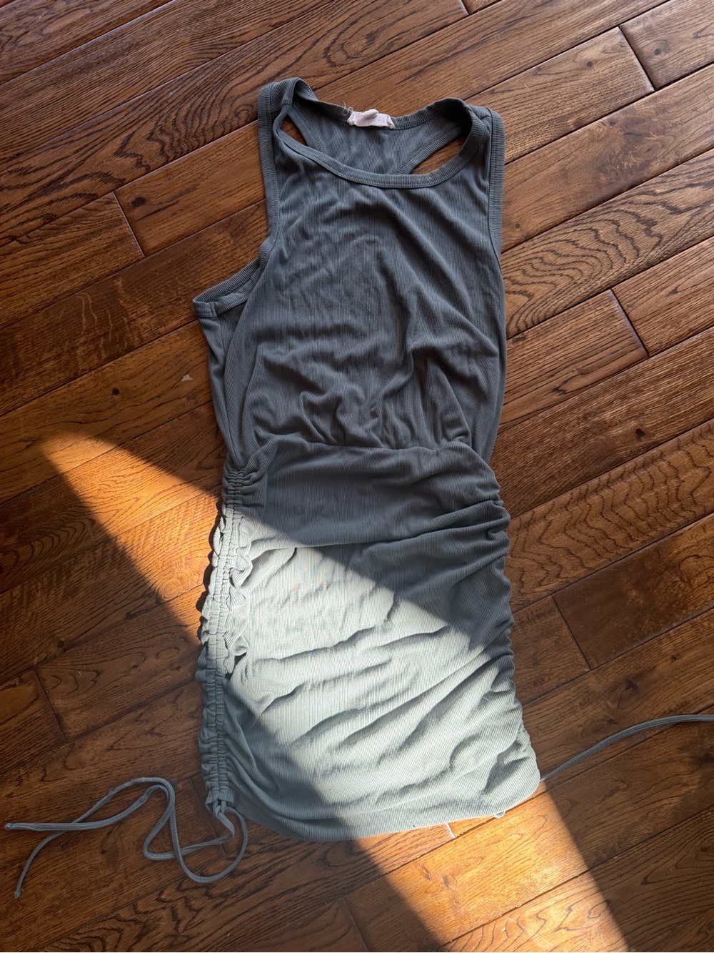 Steve Madden Ruched Tank Dress M Sage Green Ribbed Bodycon Mini beach summer
